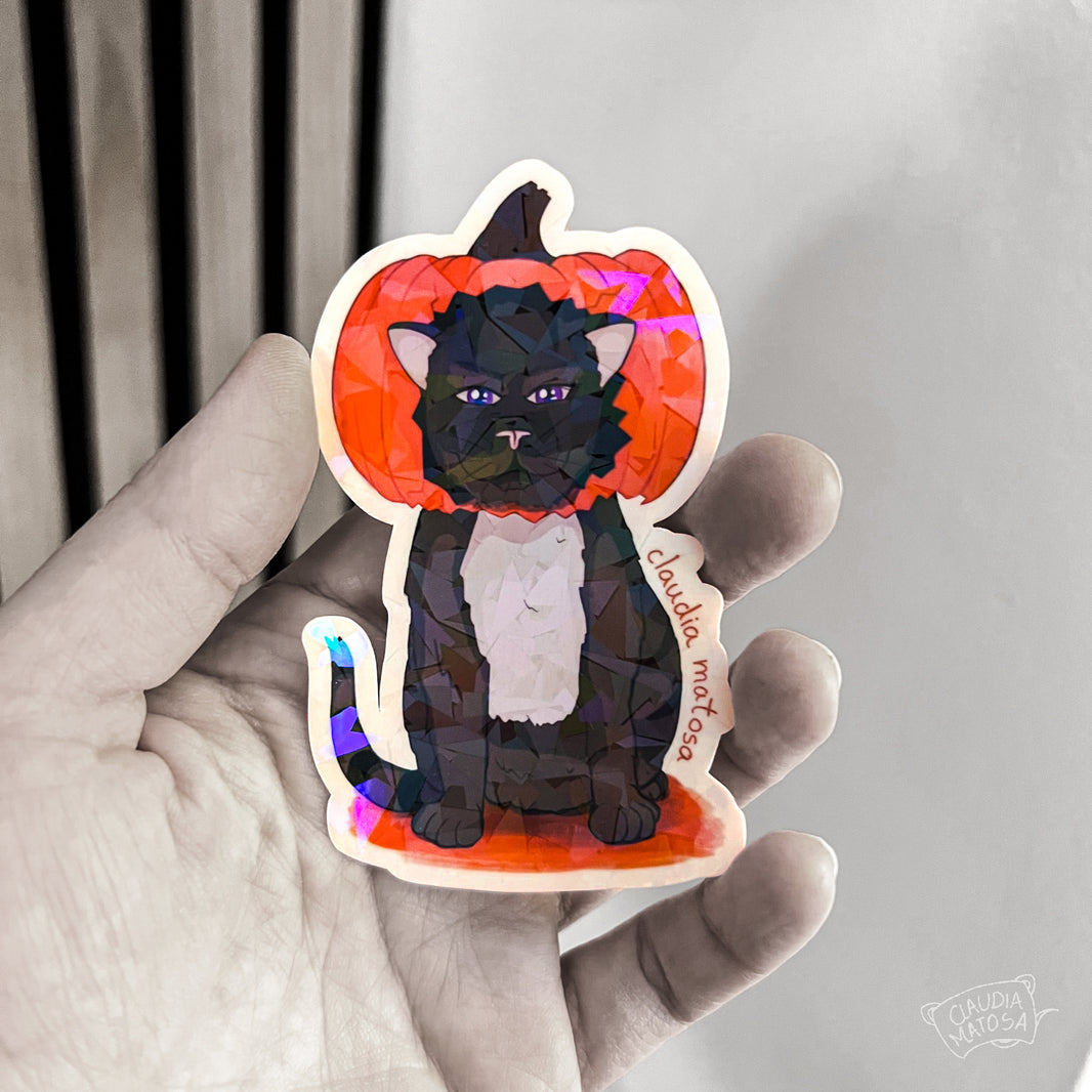 Pumpkin Cat Holographic Sticker