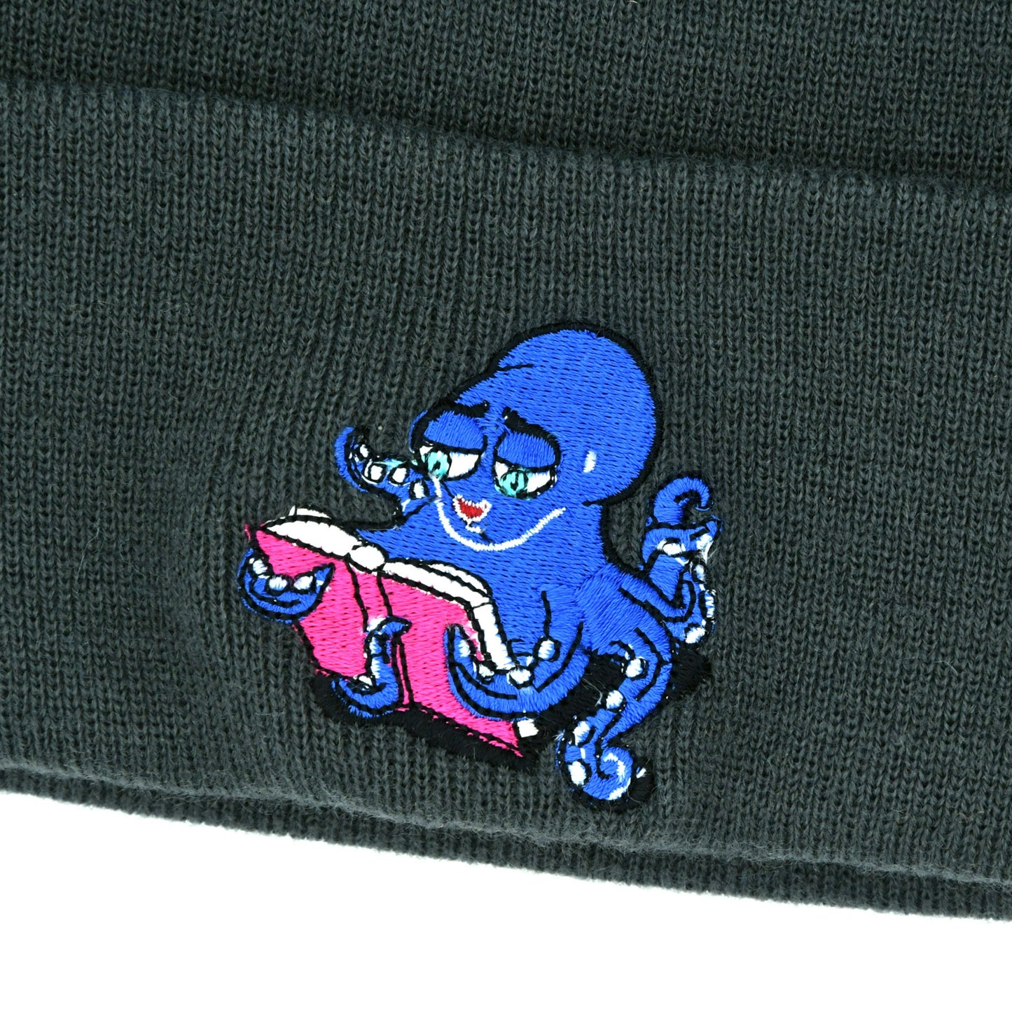 Beanie Hat with Octopus (Charcoal Grey)