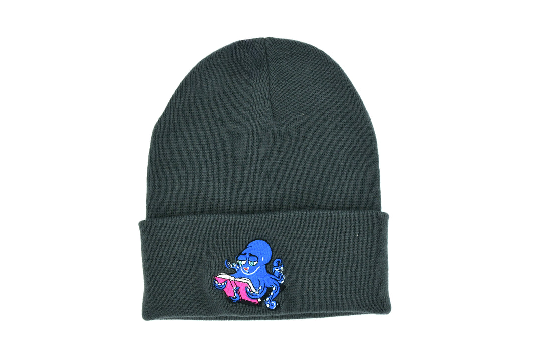 Beanie Hat with Octopus (Charcoal Grey)